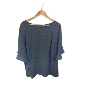 New LIZ CLAIBORNE Back White Polkadot Blouse‎ Ruffle Flutter Sleeve Plus Size 2X